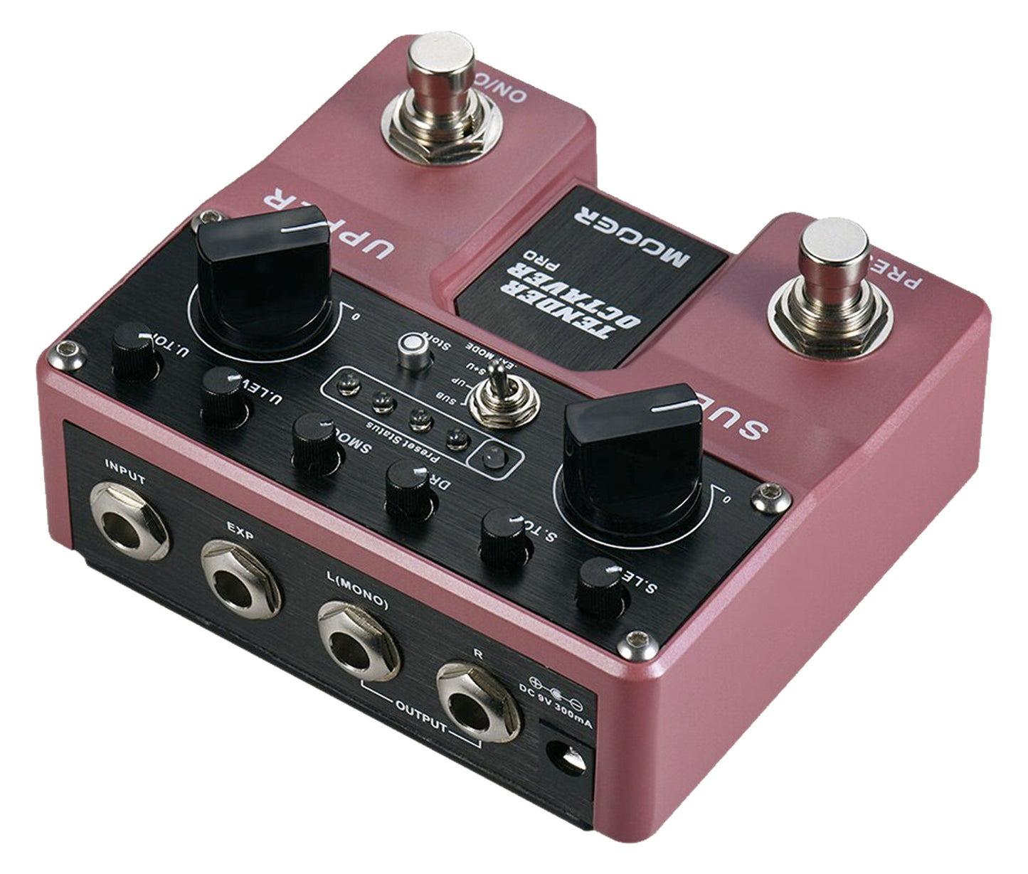 Pédale TENDER OCTAVER PRO, octaver polyphonique, octave supérieure et inférieure, 4 presets, boîtier métal, true bypass, rose