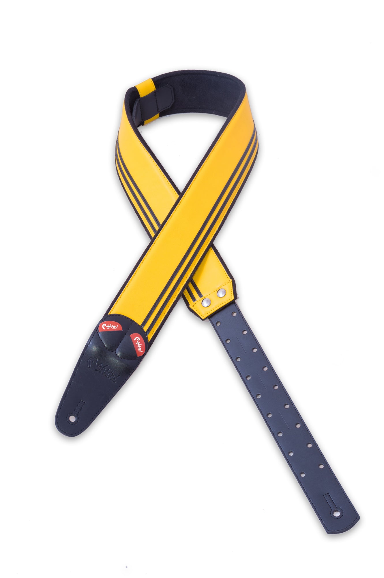 Courroie modèle RACE, extérieur synthétique, largeur 6 cm, longueur 100 à 145 cm, porte-médiators intégré, jaune