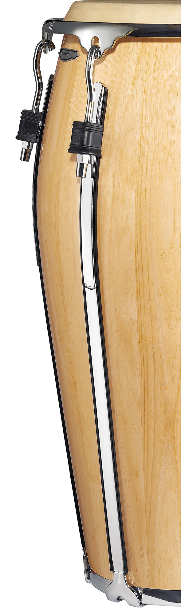 Conga 12", 2 plis hévéa, 76 cm, peau buffle, cercle SSR 4mm, accast. chromé avec protec, sans pied, Natural brillant