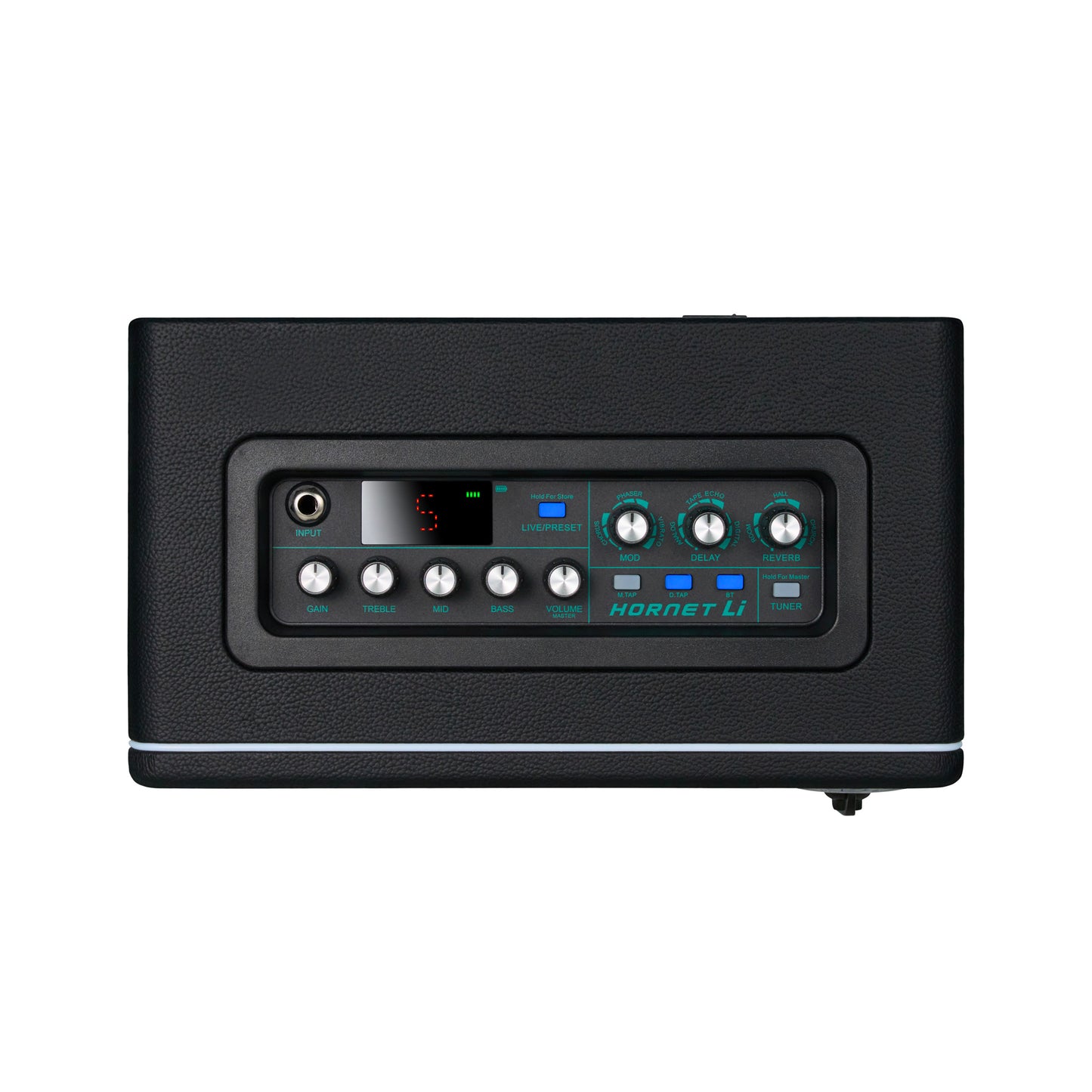 Ampli HORNET BLACK LI, 15W, HP 6.5", 9 modélisations d'amplis haute-qualité, effets Modulation/Délai/Réverb, batterie, noir