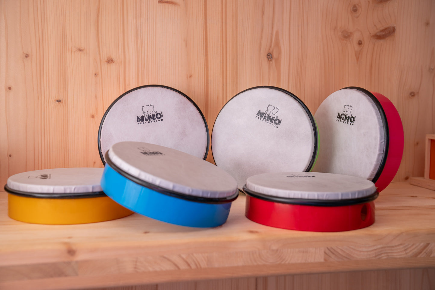 SET 6 TAMBOURINS A PEAU 8" NINO AVEC HOUSSE ET MAILLOCHES