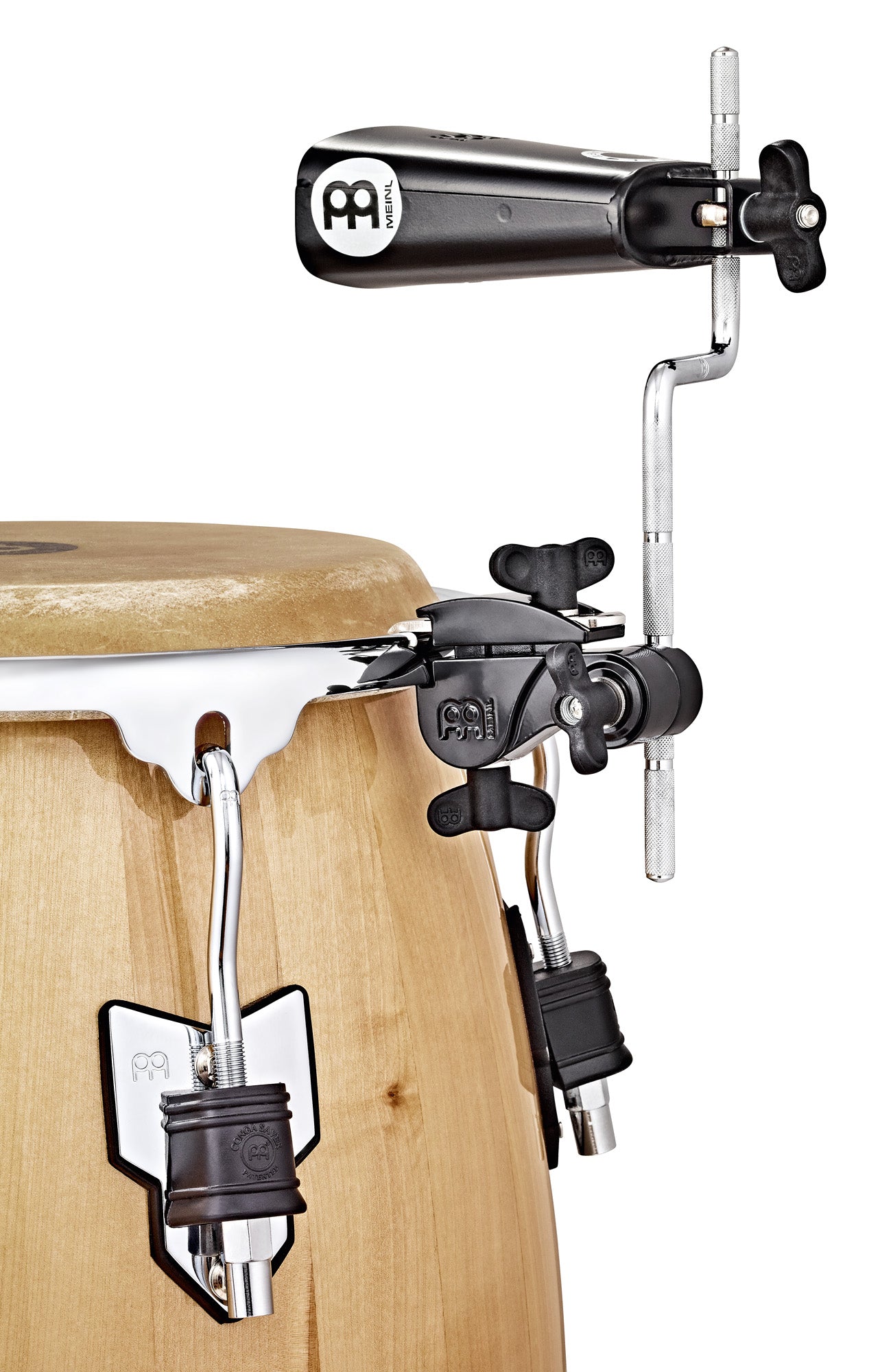 ATTACHE MEINL SUR CERCLE + TIGE EN Z, ACIER MOULE, NOIR POUDRE, 360° DE ROTATION 3/8