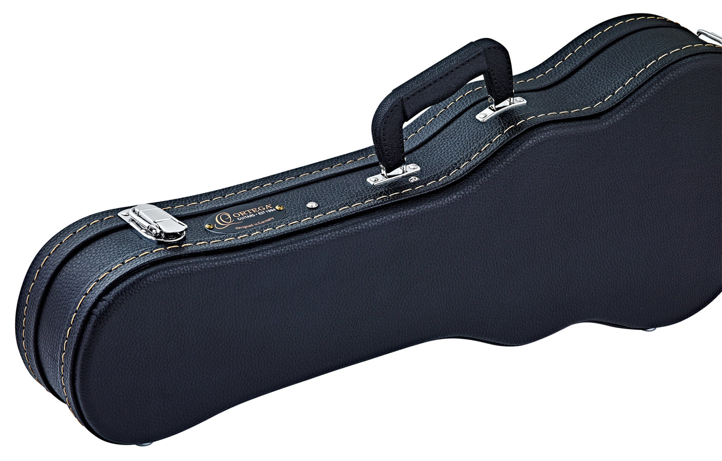 Etui bois pour ukulélé Concert, avec surpiqures et logo, noir