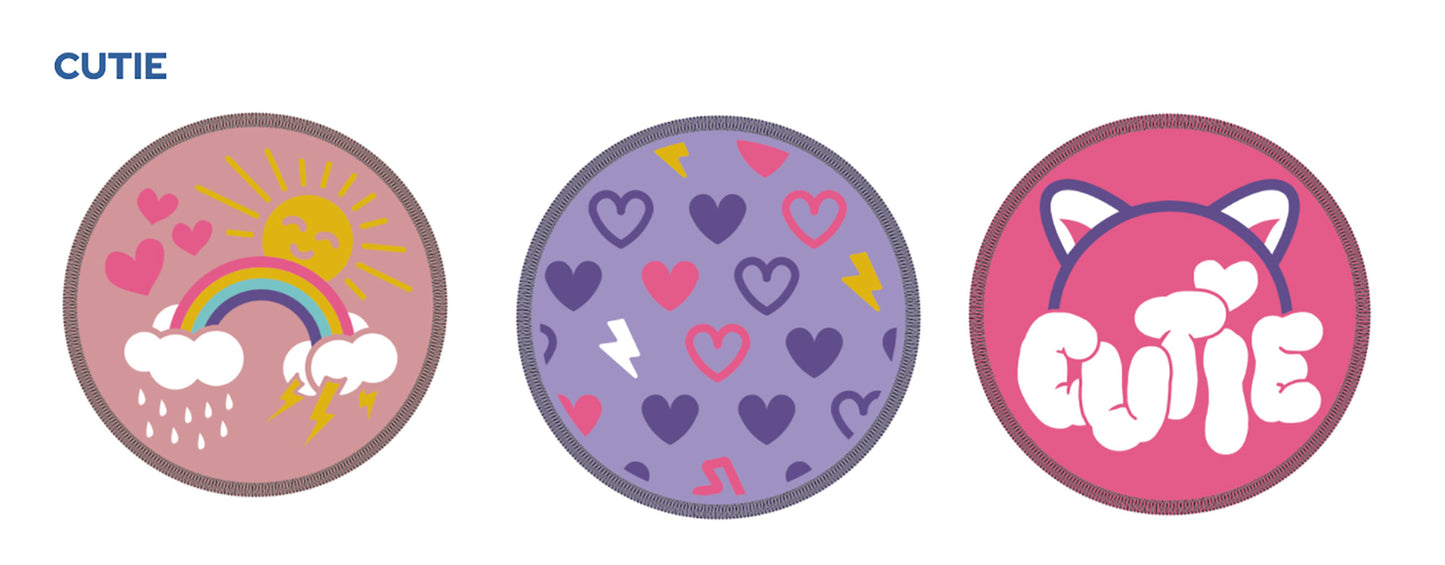 Set de 3 badges, motif Cutie