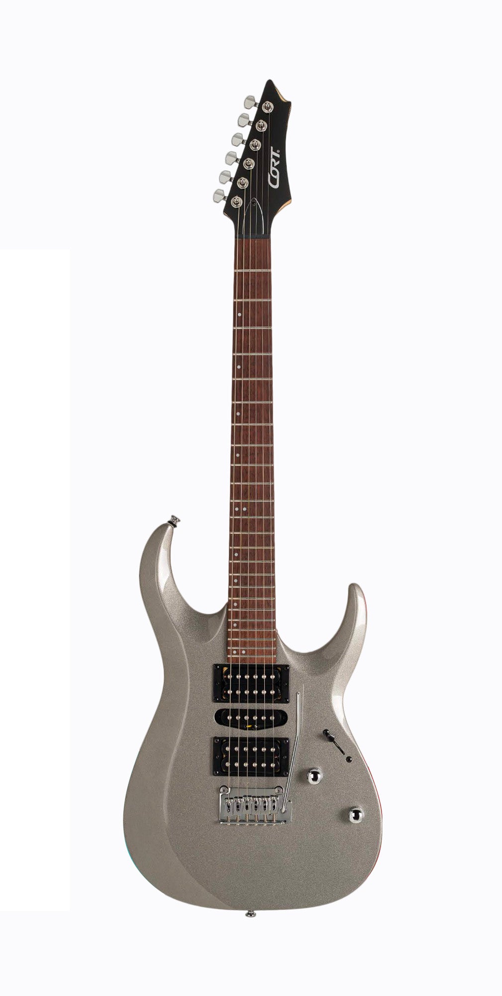 X200, 24 frettes, corps peuplier, manche érable, touche jatoba, trémolo 2 points, Micros Cort Powersound (H-S-H), Gris brillant
