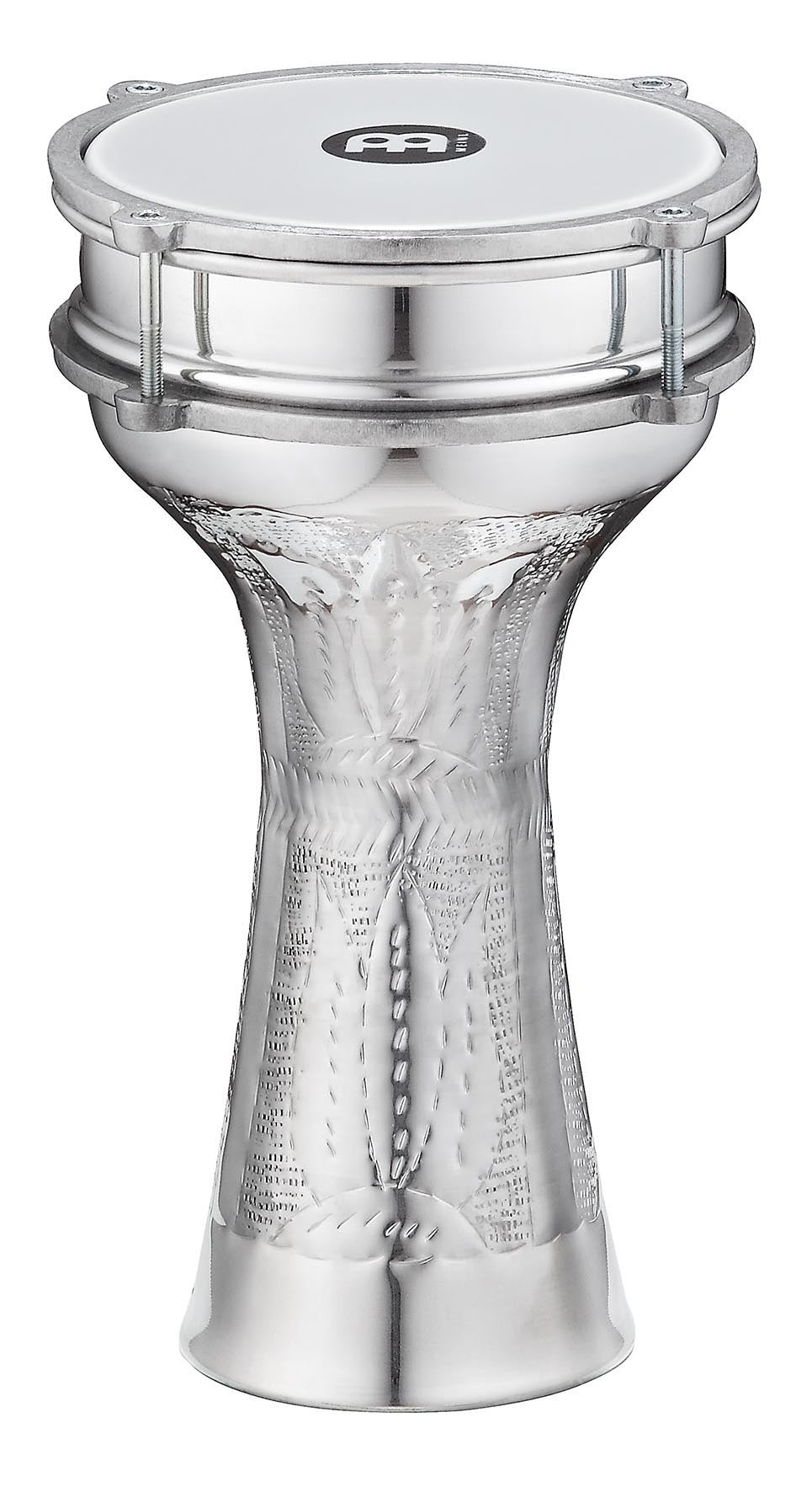 Darbouka aluminium martelé main, 16.5 x 32.4 cm, peau synthétique, clé d'accord