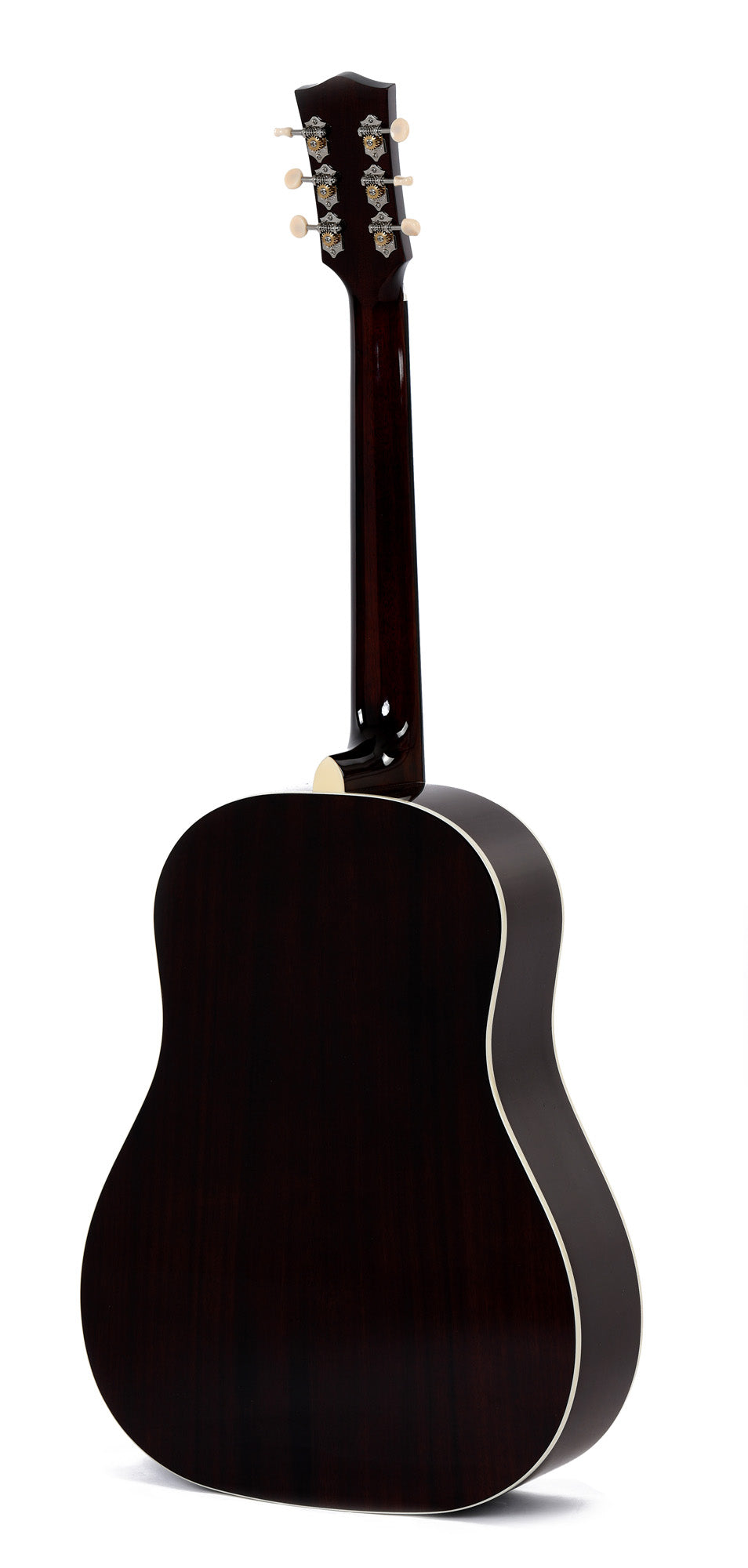 Modèle SJM-SG45L, Dreadnought Slope Shoulder, table épicéa massif, f/e acajou massif, EQ LR Baggs, soft case, sunburst brillant