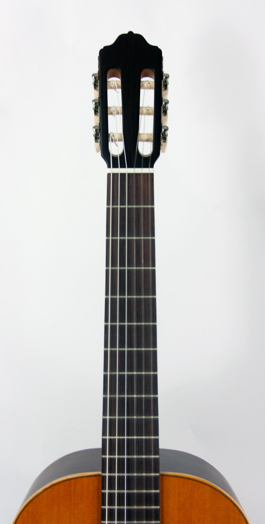 MOD.1, table cèdre massif, fond & éclisses acajou, touche palissandre, satiné, table brillante