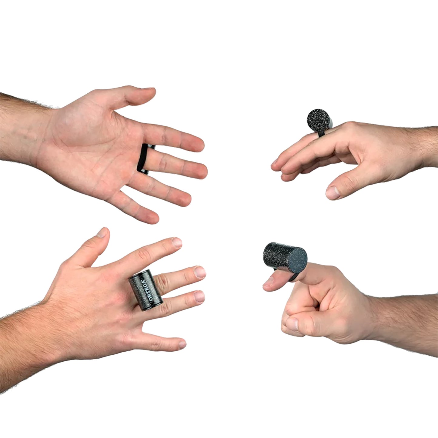 OFS-BKS, shaker pour doigt Ortega, plastique, hauteur 39 x diamètre 25 mm, bande élastique, finition noir pailleté brillant