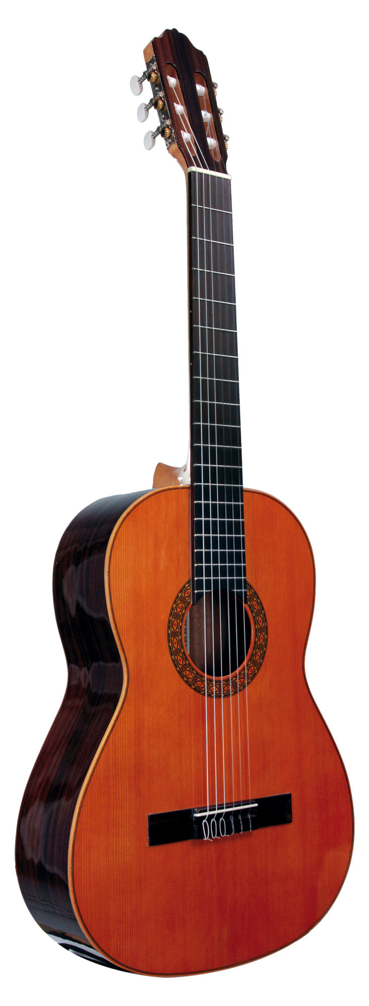 MOD.1, table cèdre massif, fond & éclisses acajou, touche palissandre