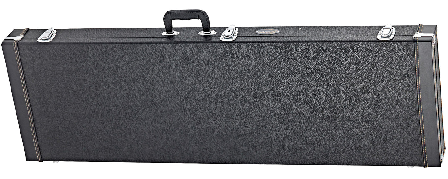 Etui pour basse électrique, rectangulaire, rembourrage 15 mm, compartiment accessoires, accastillage chromé, noir