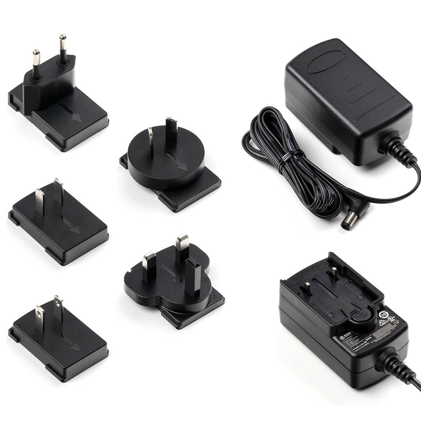 Alimentation 9V DC 1.3A, 100-240V, livrée avec cinq fiches interchangeables (EU/US/UK/CN/AU)