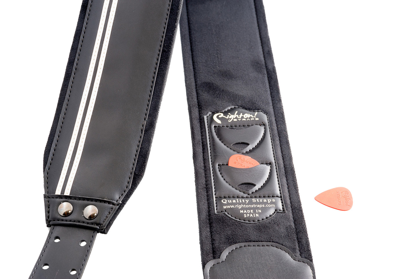 Courroie modèle B-RACE, extérieur synthétique, largeur 8 cm, longueur 98 à 153 cm, porte-médiators intégré, noir