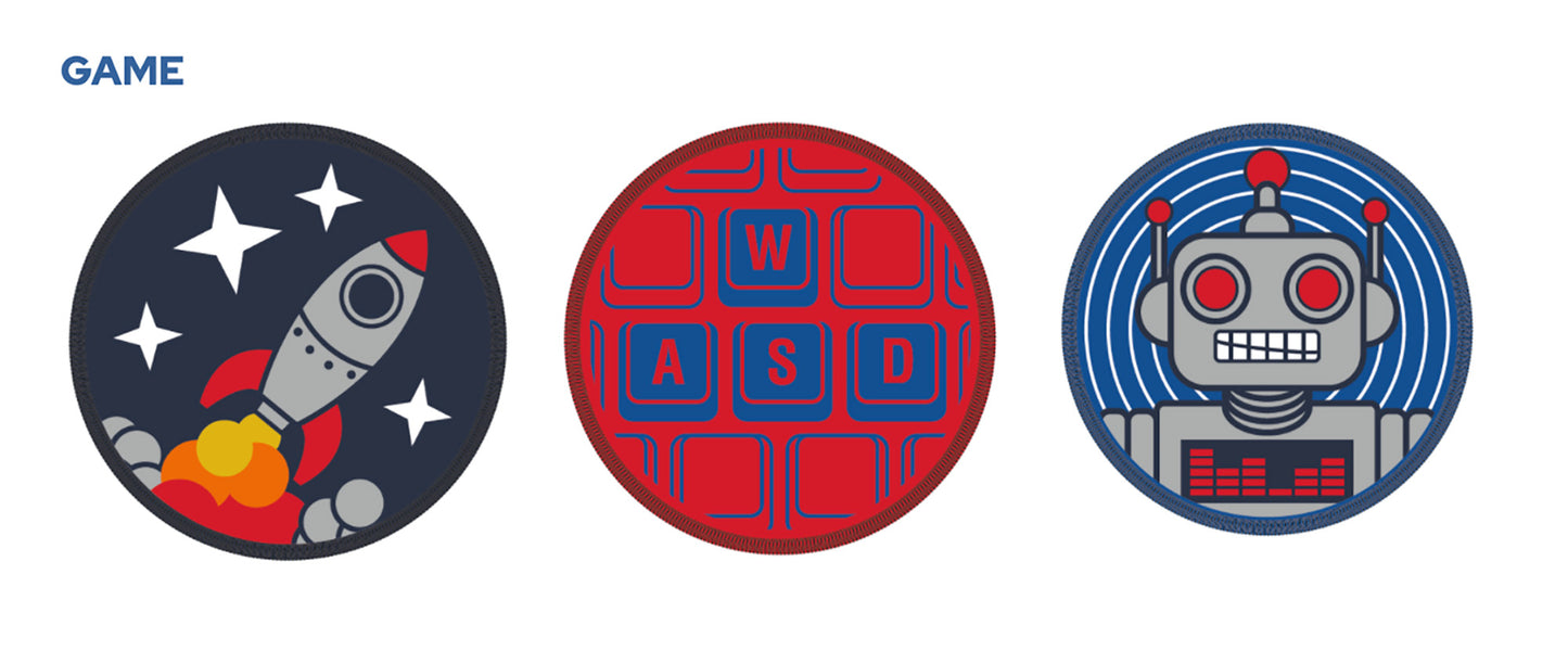 Set de 3 badges, motif Game