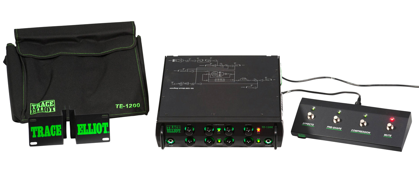 Tête amplifiée pour basse 1200W, EQ 4 bandes, compresseur 2 bandes, 2 sorties jack, sortie DI, sortie casque, finition noir