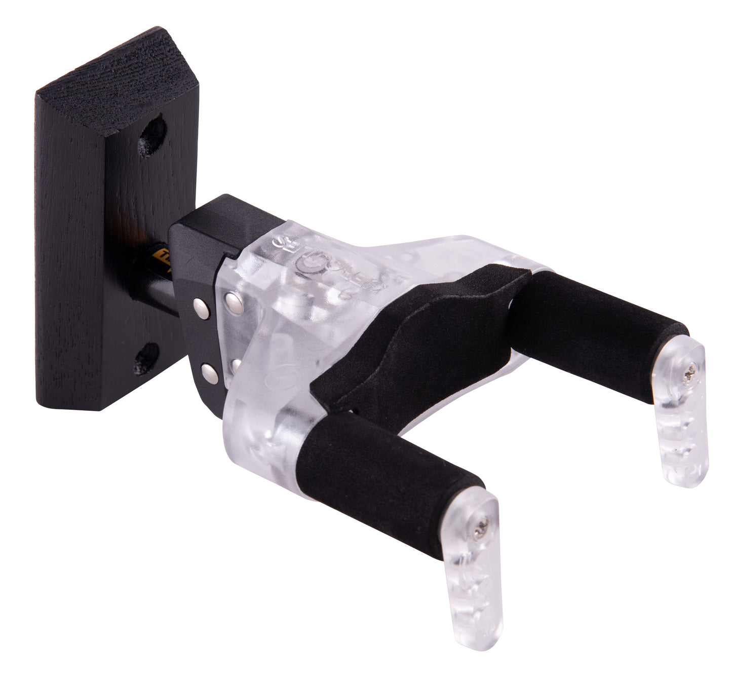 Support mural de face avec système AGS PLEXI (édition limitée en polycarbonate), système NINA, embase bois noir