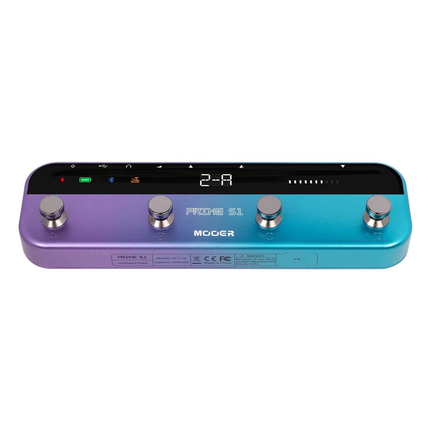 Multi-effets PRIME S1, 126 effets de guitare, accordeur, métronome, boite à rythmes, looper, bluetooth, bleu violet pailleté