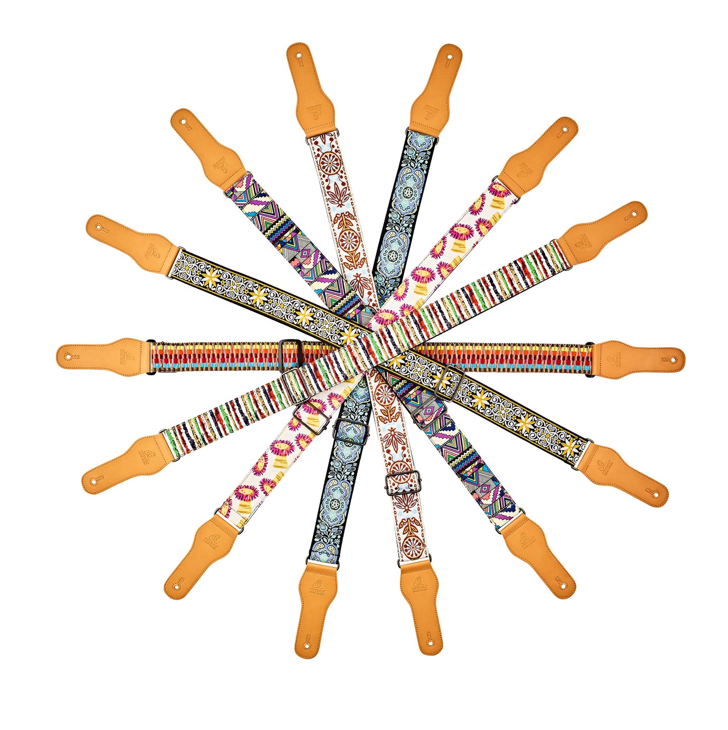 Courroie guitare, 100% coton, extrémités simili cuir, largeur 4.9 cm, longueur jusqu'à 158 cm, 70's psycho