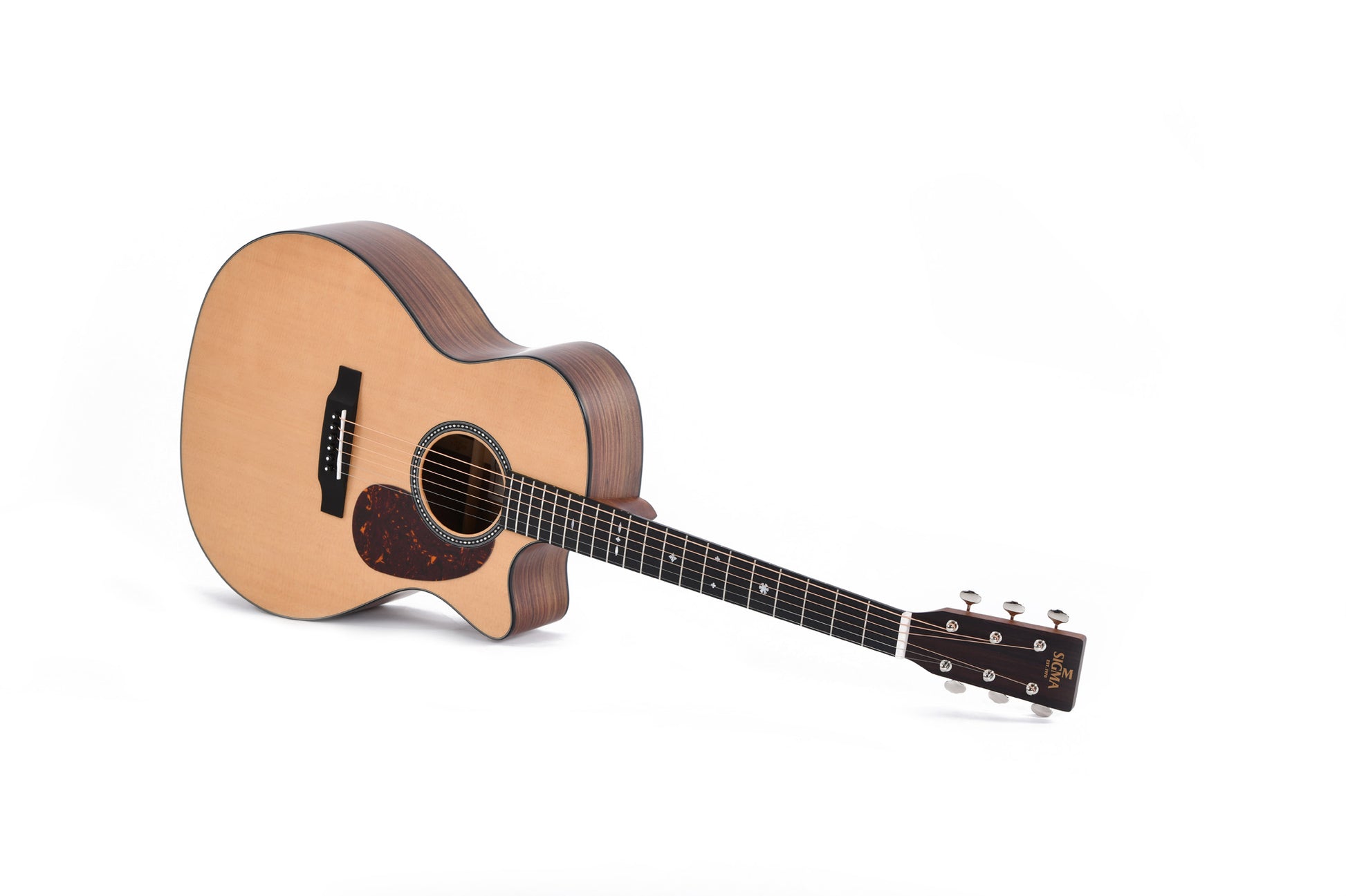 Modèle SGPC-10E, Grand OM pan coupé, table épicéa Sitka massif, f/e pau ferro massif, touche micarta, EQ LR Baggs, soft case