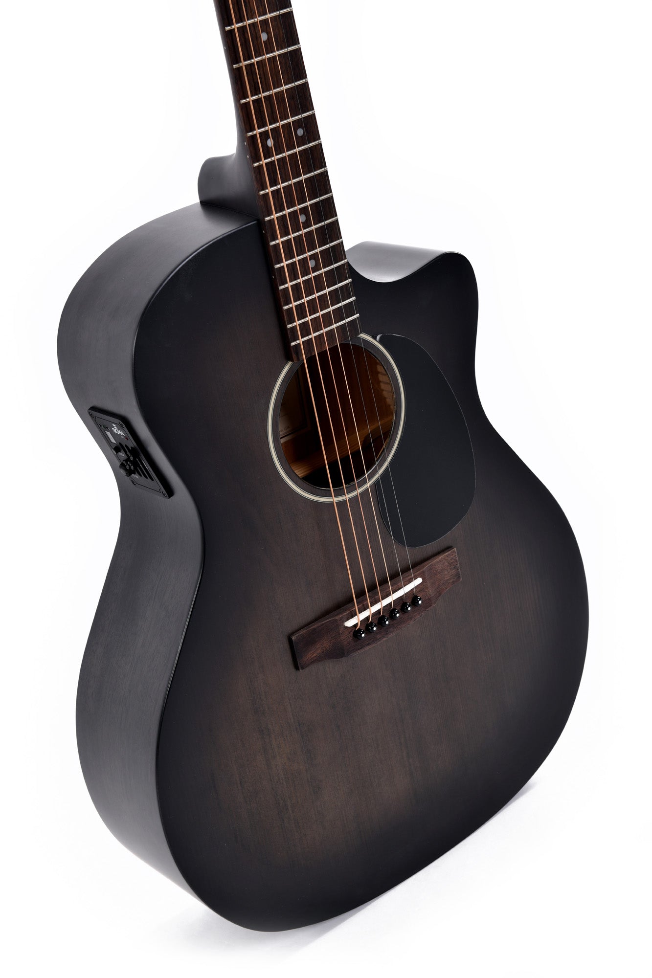 Modèle GC-10E, Grand OM pan coupé, table épicéa Sitka, fond & éclisses acajou, EQ Sigma, noir dégradé satiné