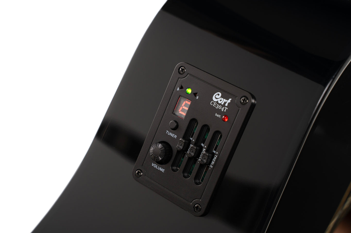 Earth 60 CE, pan coupé, table épicéa massif, fond & éclisses acajou, touche laurier, EQ CE304T, noir brillant