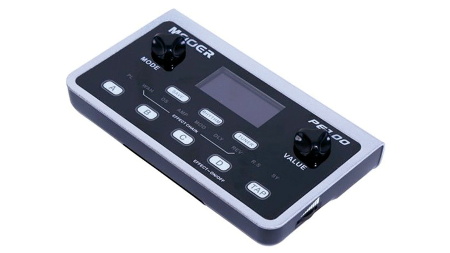 Pédalier multi-effets PE100, 6 blocs d'effet comprenant 39 types d'effets, 98 presets usine et 99 presets utilisateur, noir