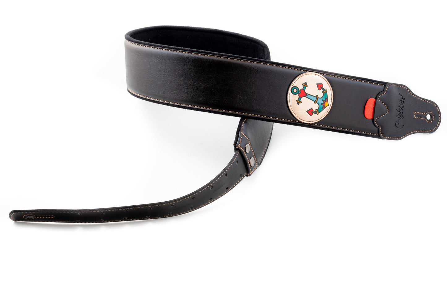 Courroie modèle TATOO ANCHOR, extérieur synthétique, largeur 7 cm, longueur 98 à 153 cm, porte-médiators intégré, noir