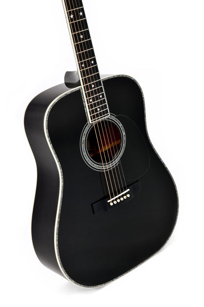 Modèle DT-42 NASHVILLE, édition spéciale, Dreadnought, table épicéa massif, f/e tilia, binding abalone, softcase, noir brillant