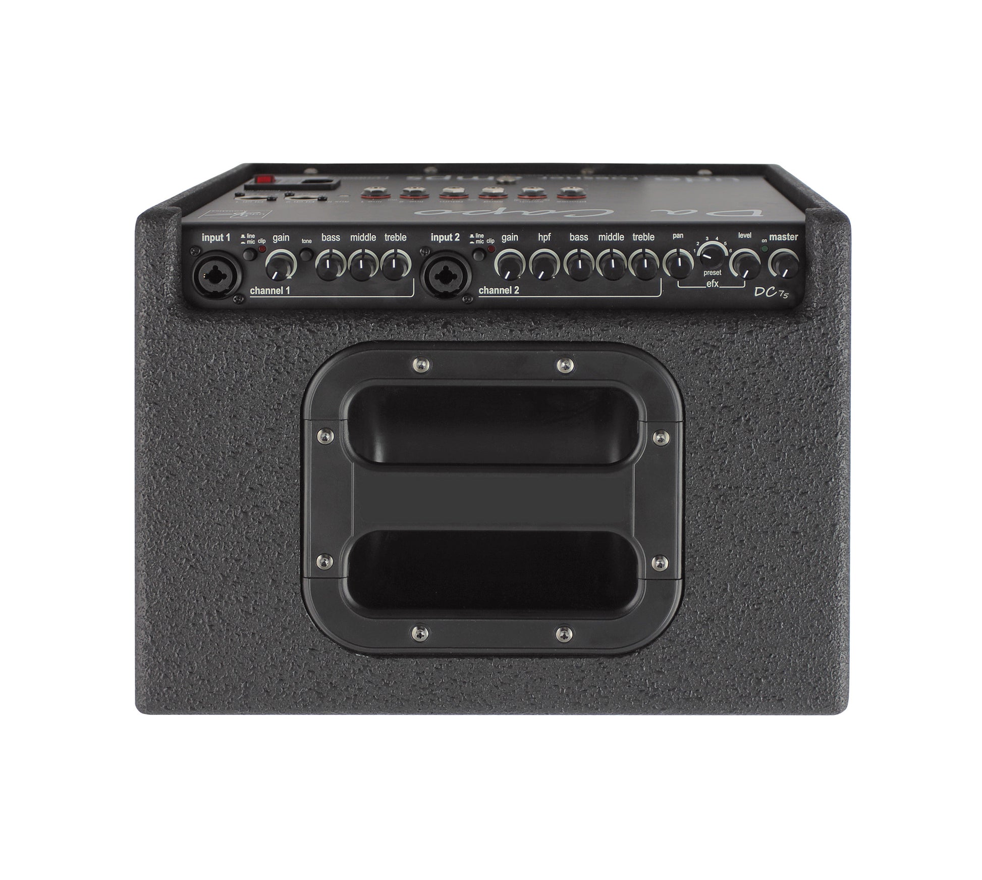 DA CAPO 75, 2 canaux, 75W, HP 8" double cône, EQ 3 bandes par canal, 2 entrées combinées XLR/Jack, effets numériques, noir