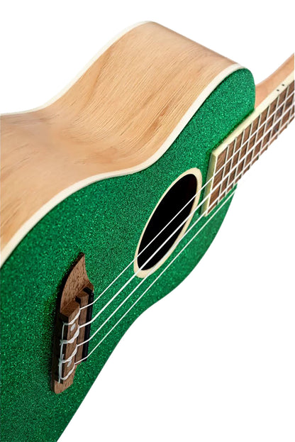 RUEL-MGR, modèle Concert, table épicéa, fond & éclisses catalpa, manche acajou, housse luxe, vert métallisé brillant