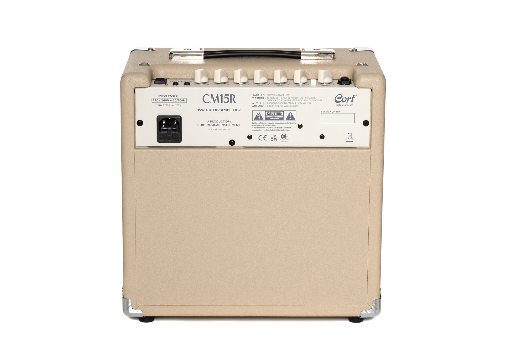 Ampli guitare 15W, 1 x 8", 2 canaux, égaliseur 3 bandes, réverb, entrée CD/MP3 mini-Jack, sortie casque mini-Jack, white sand