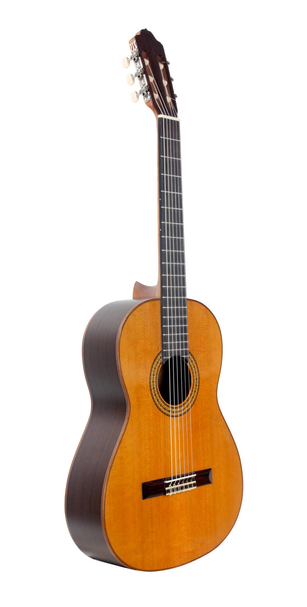 MOD.3, table cèdre massif, fond & éclisses acajou, touche palissandre, satiné, table brillante