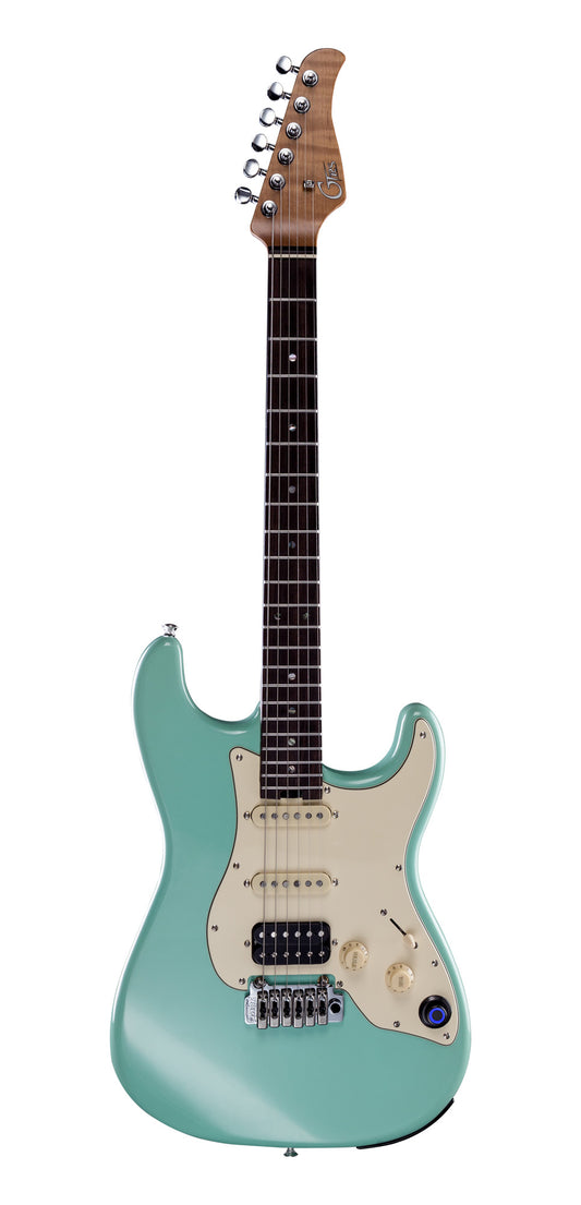 GTRS P800, corps aulne, manche érable flammé torréfié, touche palissandre, micros et processeur GTRS, mint green