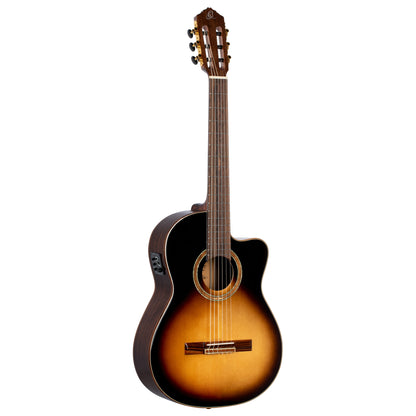 RCE158SN, modèle Slim Neck, pan coupé, EQ MagusPro, table épicéa massif, manche acajou, sillet 48 mm, housse, sunburst