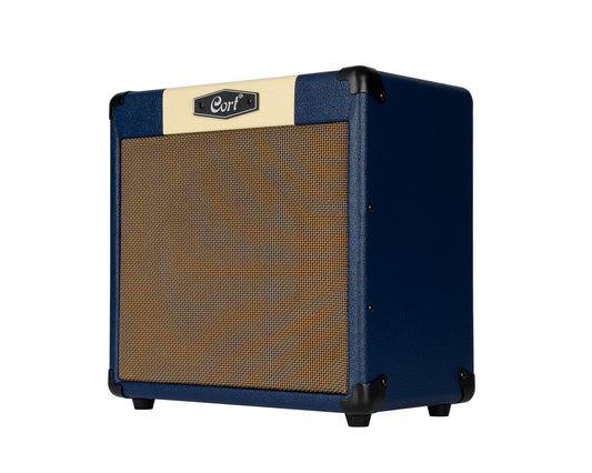Ampli guitare 15W, 1 x 8", 2 canaux, égaliseur 3 bandes, réverb, entrée CD/MP3 mini-Jack, sortie casque mini-Jack, bleu