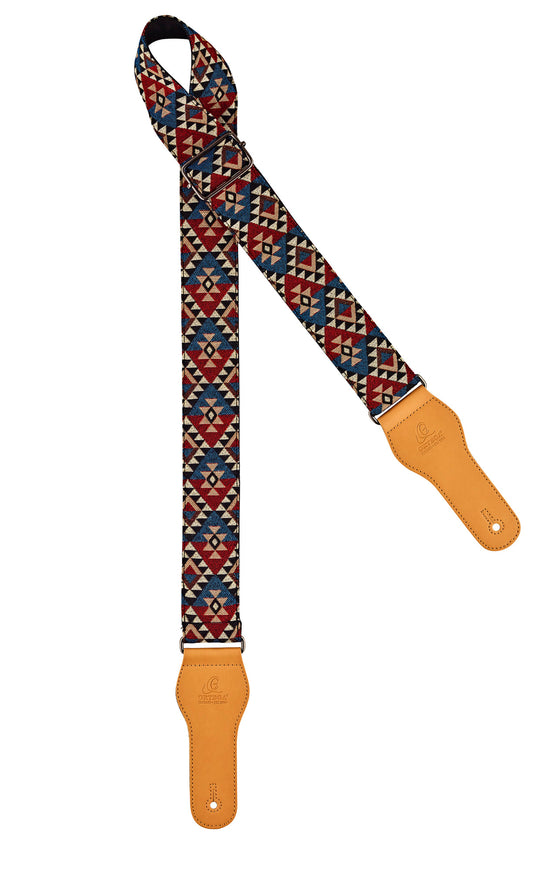 Courroie guitare, 100% coton, extrémités simili cuir, largeur 4.9 cm, longueur jusqu'à 158 cm, african dance