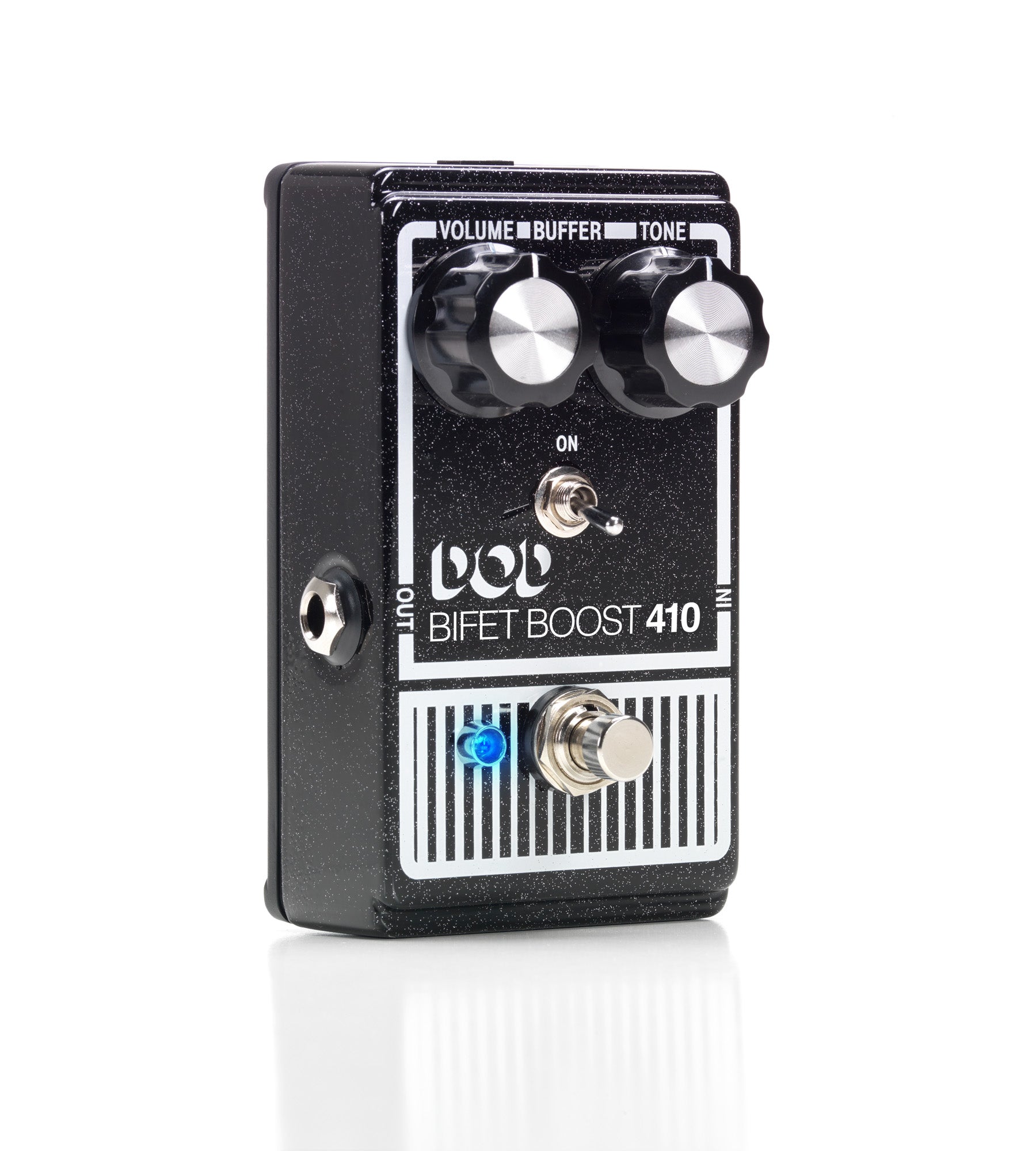 Pédale BIFET BOOST 410, boost basé sur le circuit original avec composants actualisés, True Bypass, switch Buffer On/Off, noir