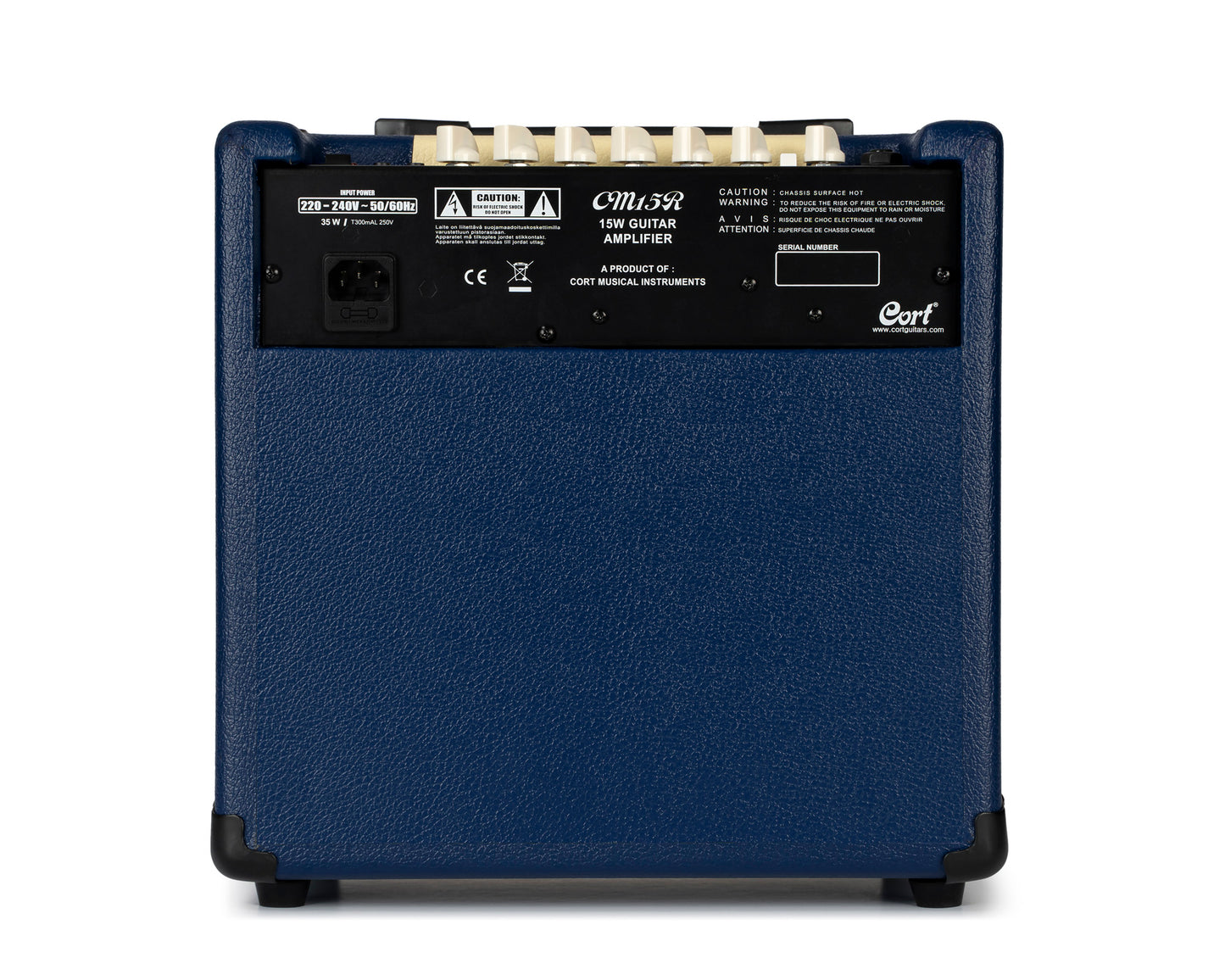 Ampli guitare 15W, 1 x 8", 2 canaux, égaliseur 3 bandes, réverb, entrée CD/MP3 mini-Jack, sortie casque mini-Jack, bleu