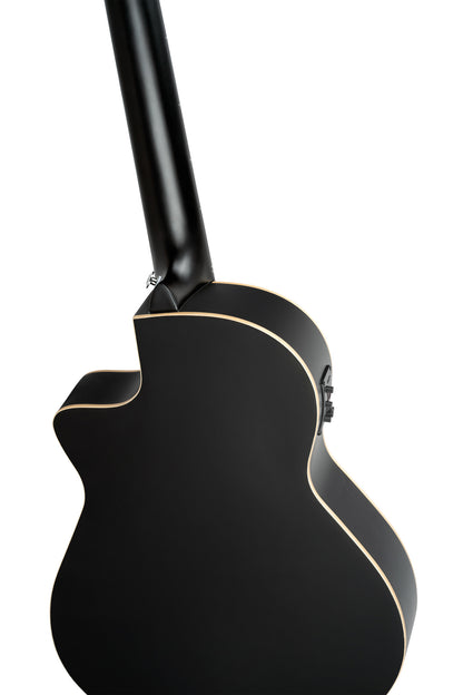 RCE12534-SBK, corps Thinline, pan coupé, EQ Magus X/G, table épicéa, f/e acajou, sillet 45 mm, housse, noir satiné