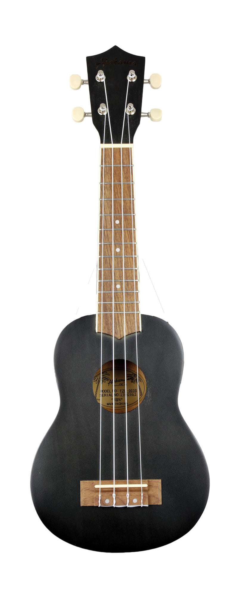 Ukulélé Soprano, table agathis, fond & éclisses agathis, manche okoume, touche noyer, avec housse, noir