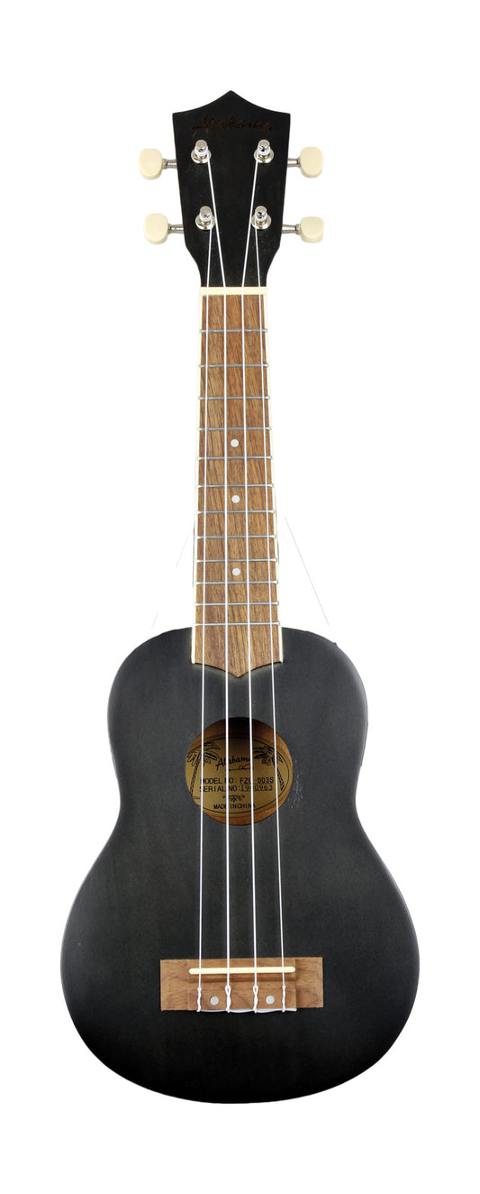 Ukulélé Soprano, table agathis, fond & éclisses agathis, manche okoume, touche noyer, avec housse, noir