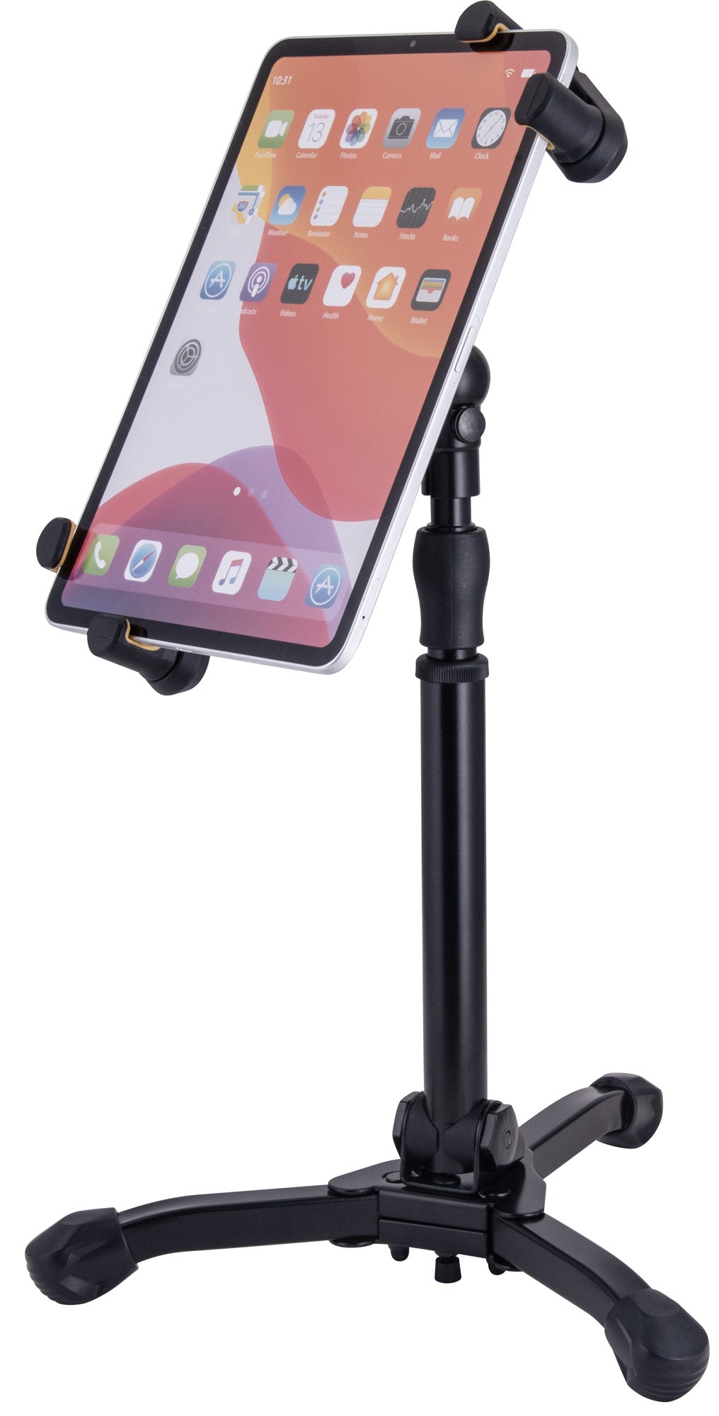 Support de table pour tablette et smartphone 6,1" à 13", hauteur 31,5 à 39,5 cm, rotation 360°, noir et jaune