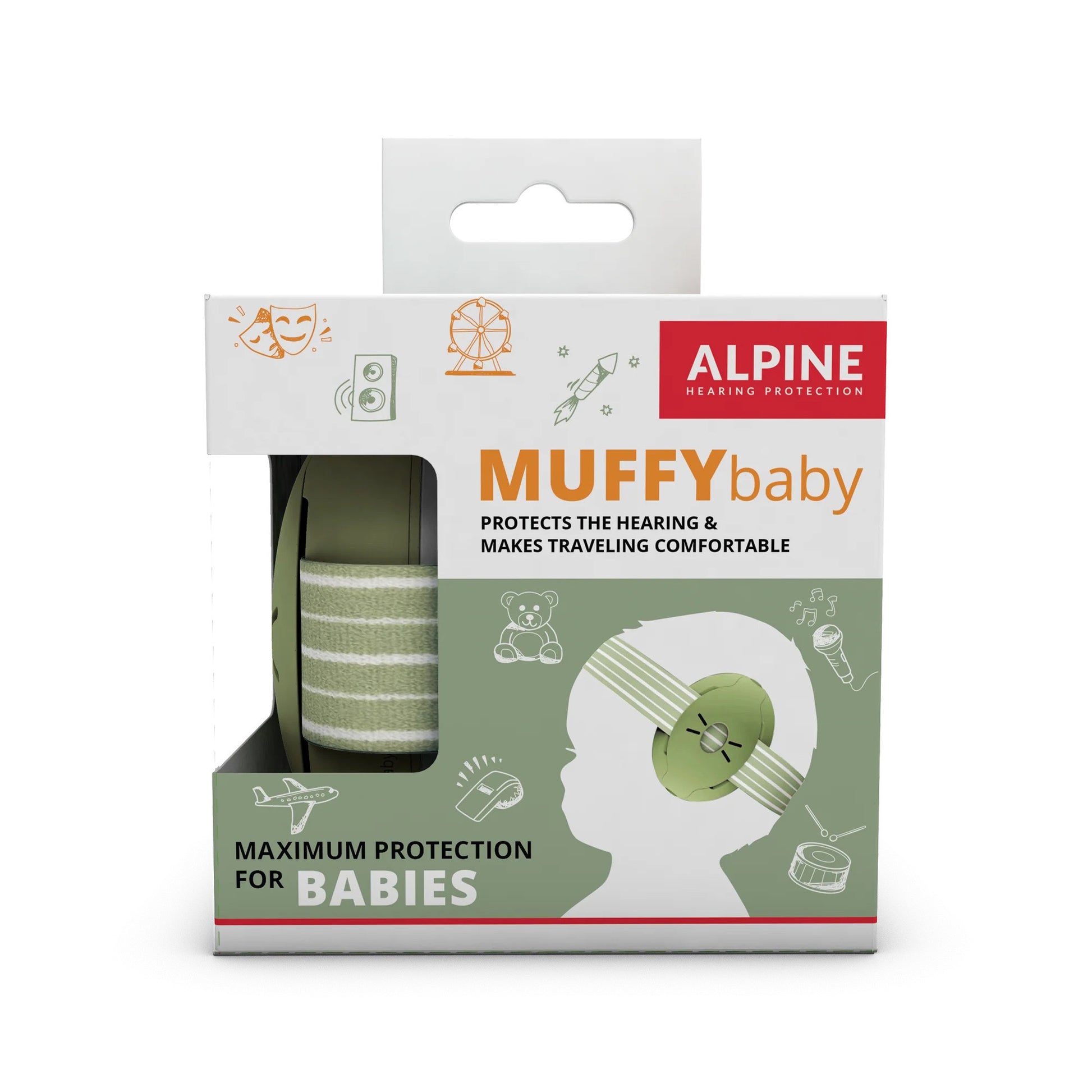 MUFFY Baby, casque auditif pour les tout-petits (de 3 à 36 mois), deux coques détachées, atténuation 24 dB, pochette, vert olive
