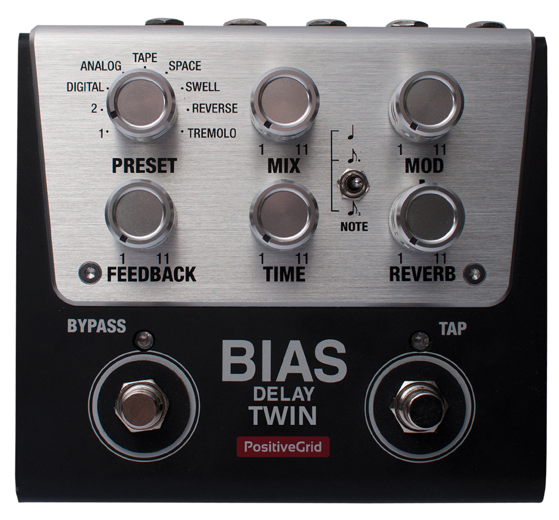 BIAS Delay Twin, pédale délai, 9 presets, noir et gris