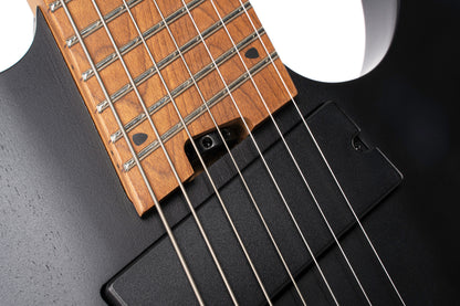 KX307MS, modèle 7 cordes, corps acajou, manche et touche érable torréfié, micros doubles passifs PowerBar, noir pores ouverts