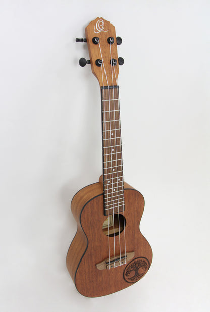 RFEU-5, exclu France, modèle Concert, table acajou motif Tree of Life, fond & éclisses sapele, manche acajou, naturel satiné