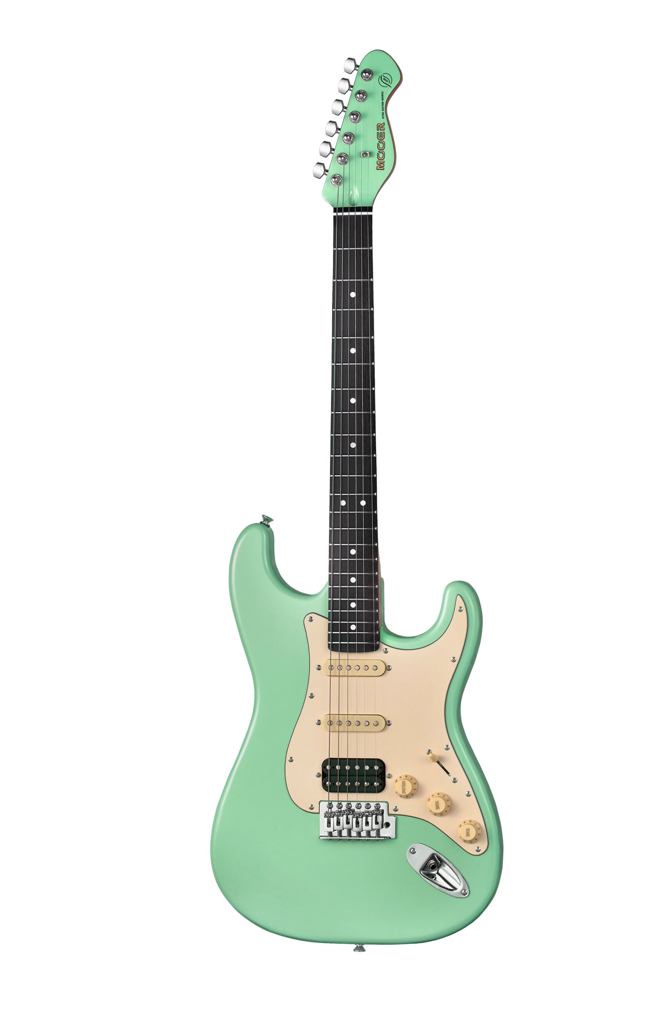 MOOER MSC10PRO, corps peuplier, manche érable torréfié satiné, touche ébène tech, surf green, avec housse