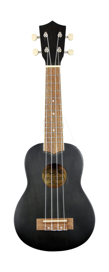 Ukulélé Soprano, table agathis, fond & éclisses agathis, manche okoume, touche noyer, avec housse, noir