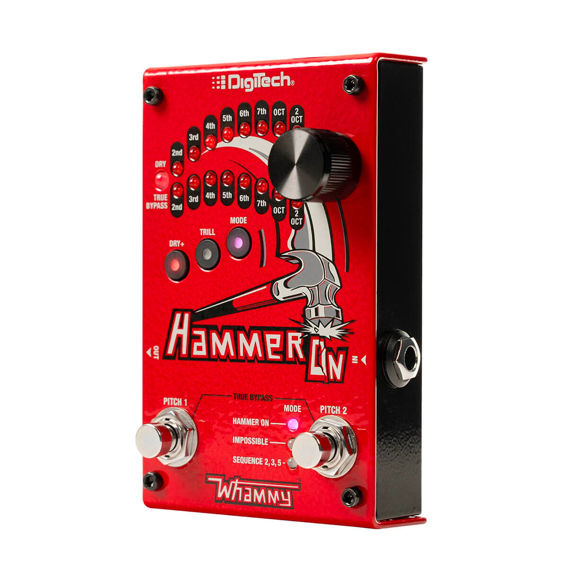 Pédale HammerOn, pitch-shifter instantané 4 octaves, 3 modes d'effets (HammerOn, Impossible, Sequence), alimentation, rouge