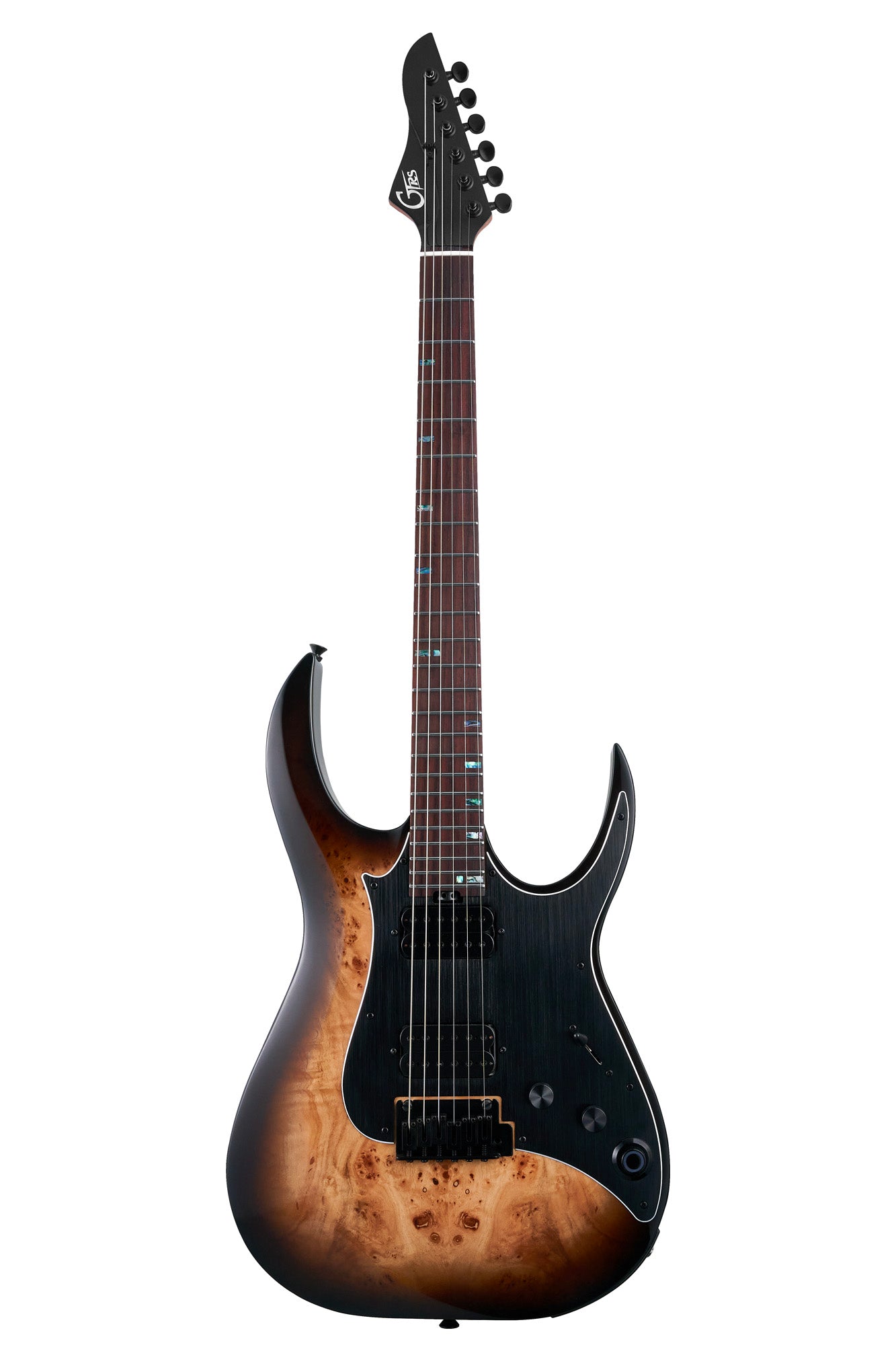 GTRS M810, corps aulne, manche érable torréfié, table loupe de peuplier, touche palissandre, processeur GTRS, natural burst